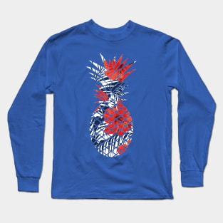 Tropical Floral Geometric Pineapple Red Blue Long Sleeve T-Shirt